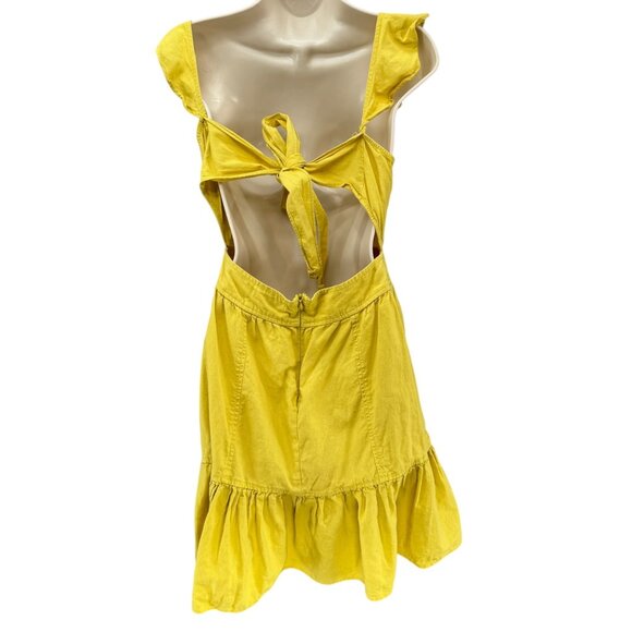 Chelsea & Violet Prairie Blues Linen Dress Yellow Sleeveless Tie Back Pleat Sz S - Picture 2 of 16